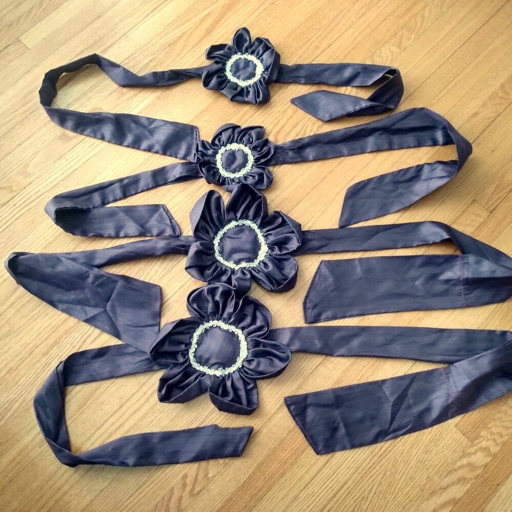 Vintage Purple Curtain Sashes Ruffled Flower Handmade Tiebacks Belt Decor